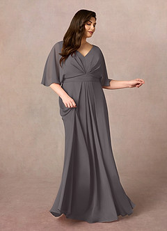 Azazie Oksana vestidos de madre de la novia Vestido de Gris Acero de Gasa de Corte En A con Cuello en V Plisado image7