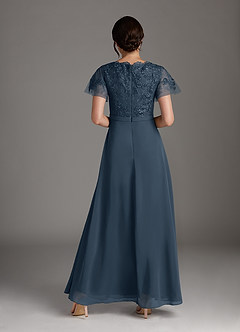 Azazie Singer Moeder van de bruid jurken A-Lijn Jurk van Chiffon V-hals kant Neptunus image2