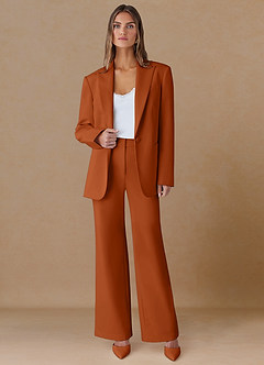 front Marina Burnt Orange Refined Weave Straight-Leg Pants