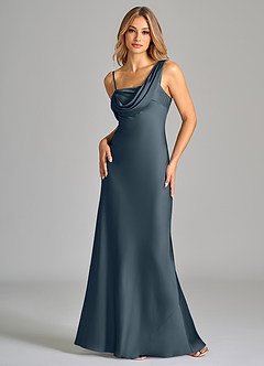 Azazie Celina Bridesmaid Dresses Twilight Sheath Off the Shoulder Stretch Satin Dress image3