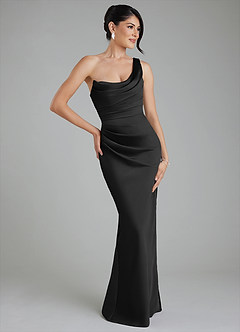 Azazie Sabrina Robes de demoiselle d'honneur Robe Sirène en Satin extensible Corset Noir image1