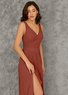 Azazie Kori Bridesmaid Dresses Auburn A-Line Pleated Chiffon Dress image4