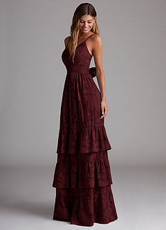 Azazie Nathalia Bridesmaid Dresses Cabernet A-Line Bow Floral Burnout Dress image3