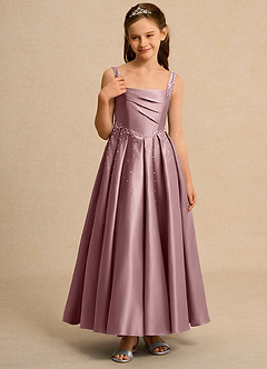 Azazie Mochi Girl Jurken voor bloemenmeisjes Baljurk Jurk van Mat Satijn Geplooid Stoffige Roos image5