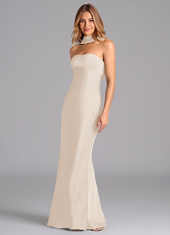 Azazie Lusinda Bridesmaid Dresses White Alabaster Mermaid Strapless Stretch Satin Dress image1