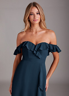 Azazie Lyra Bridesmaid Dresses Dark Navy A-Line Chiffon Convertible Dress image1
