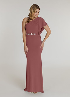 Azazie Pia Mère de la mariée Robes Robe Sirène en Crêpe Élastique Plissée Rose Du Désert image1