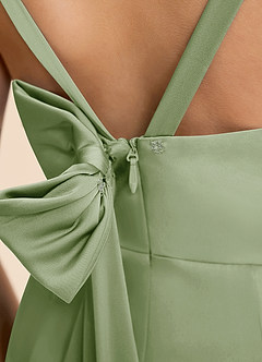 Azazie Astyn Junior Dusty Sage Sheath Pleated Stretch Satin Dress image8