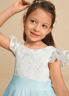 Azazie Vetty vestidos de niña de las flores Vestido de Marfil Vidrio Marino de Tul de Corte En A con Encaje image8