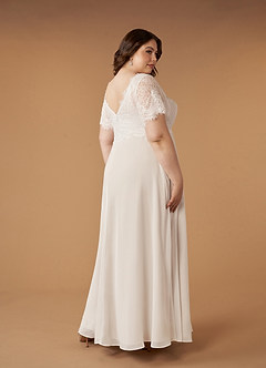 Azazie Veradis Robes de mariée Robe Trapèze en Mousseline de soie Col V dentelle Diamant Blanc Champagne image10
