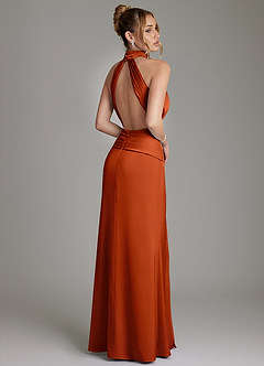 Azazie Gracelynn Bridesmaid Dresses Paprika Sheath Pleated Stretch Satin Dress image9