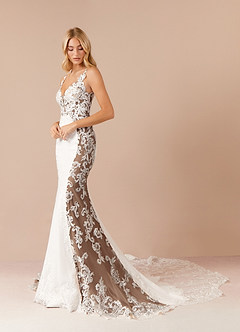 Azazie Estephanie Wedding Dresses Diamond White Cocoa Mermaid Sequins Stretch Crepe Dress image3