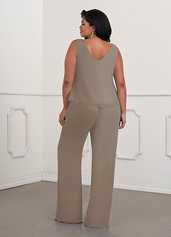 Azazie Maura Mother of the Bride Dresses Taupe Jumpsuit/Pantsuit Sequins Chiffon Dress image11