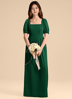 Azazie Briar Junior Dark Green A-Line Bow Stretch Satin Dress image1
