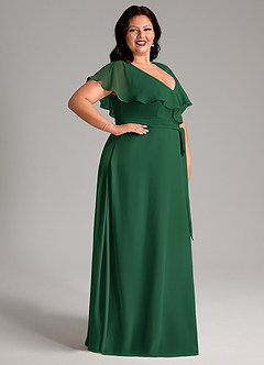 Azazie Lainey Bridesmaid Dresses Dark Green A-Line with Pockets Chiffon Dress image5