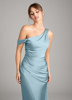 Azazie Madelyn Bridesmaid Dresses Moody Blue Mermaid One Shoulder Stretch Satin Convertible Dress image4