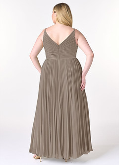 Azazie Raychelle Robes de demoiselle d'honneur Robe Trapèze en Mousseline de soie Col en V Taupe image8