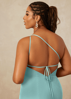 Christian Siriano Bridal for Azazie 1003 Bridesmaid Dresses Aqua Sheath One Shoulder Chiffon Dress image16