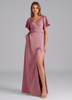 Azazie Ambrosia Bridesmaid Dresses Vintage Mauve A-Line Pleated Stretch Satin Dress image6