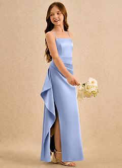 Azazie Cannoli Girls Formal Flower Girl Dresses Ice A-Line Pleated Stretch Satin Dress image4