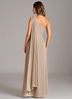 Azazie Tella Bridesmaid Dresses Taupe A-Line One Shoulder Chiffon Dress image6