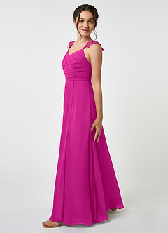 Azazie Emily Junior Fuchsia A-Line Ruched Chiffon Dress image3