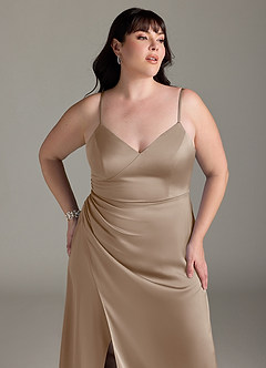 Azazie Marchella Brudtärnklänningar Klänning av A-Line i Stretch Satin Korsett Taupe image11
