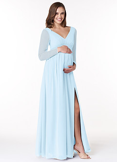 Azazie Teton Maternity Bridesmaid Dresses A-Line Long Sleeve Chiffon Floor-Length Dress image4