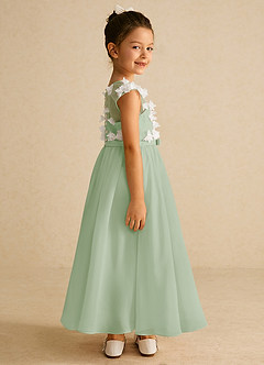 Azazie Arlo Flower Girl Dresses Ivory Dusty Sage A-Line Bow Chiffon Dress image3