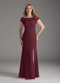 Azazie Cupid Mother of the Bride Dresses Cabernet A-Line Boatneck Lace Chiffon Dress image4