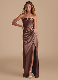Azazie Leonis Vestidos de damas de honor Vestido de Expresado de Satén Metálico de Corte Sirena Convertible con Plisado image1