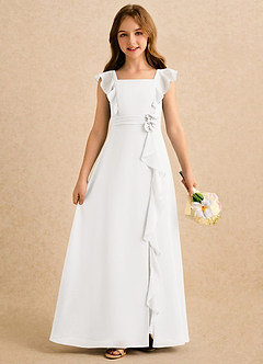 Azazie Soso Girls Formal vestidos de niña de las flores Vestido de Marfil de Gasa de Corte en A con Plisado image3