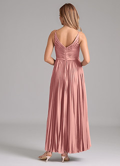 Azazie Raychelle Bridesmaid Dresses Rosette A-Line Pleated Stretch Satin Dress image4