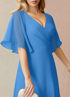 Azazie Cierra Abiti da Damigella Abito A-Line in Chiffon con Scollo a V Blue Jay image7