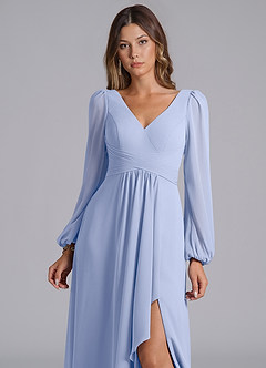 Azazie Liah 신부 들러리 드레스 A라인 긴팔 쉬폰 바닥 길이 드레스 image7