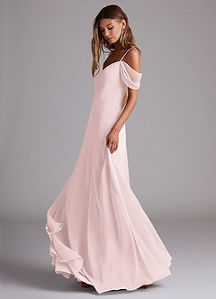 Azazie Marley Robes de demoiselle d'honneur Robe Trapèze Convertible en Mousseline de soie Épaule décolletée Rose Pâle image3