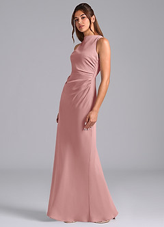 Azazie Evadne Bridesmaid Dresses Dusty Rose A-Line Pleated Chiffon Dress image1