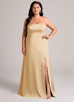 Azazie Wren Brudtärnklänningar Klä av A-Linje i Stretch Satin Axelbandslös Guld Konvertibel image6