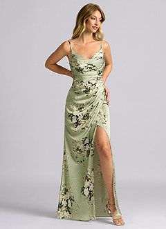 Azazie Deandra Jurken voor bruidsmeisjes Jurk van Stretch Satijn met Zeemeermin Geplooid Bloemenranken image3