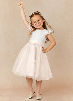 Azazie Vetty vestidos de niña de las flores Vestido de Marfil Blanco Alabastro de Tul de Corte En A con Encaje image1