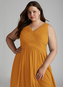 Azazie Flora Bridesmaid Dresses Butterscotch A-Line Pleated Chiffon Dress image15