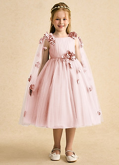 Azazie Staria Flower Girl Dresses Blushing Pink Ball-Gown Ruched Tulle Dress image6