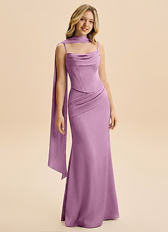 Azazie Sorrel Junior Wisteria Mermaid Ruched Stretch Satin Dress image3