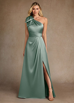 Azazie Easton Mère de la mariée Robes Robe Trapèze en Satin extensible Une épaule Sauge D'argent image1