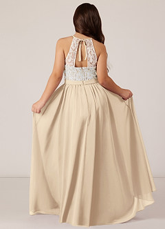 Azazie Fahari Junior Abito A-Line in Chiffon Pizzo Champagne image1