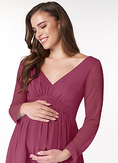 Azazie Teton vestidos de dama de honor de maternidad Vestido de Corte En A Manga larga Hasta el suelo Gasa image5