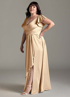 Azazie Omari Vestidos de damas de honor Vestido de Champán de Satén Elástico de Corte en A image12