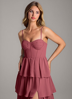 Azazie Alanna Brautjungfernkleider A-Linie Herzausschnitt Chiffon Kleid Merlot image2