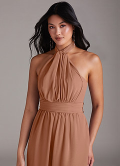 Azazie Lamara Bridesmaid Dresses Bronzer Off the Shoulder Chiffon Convertible Jumpsuit image2
