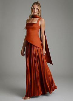 Azazie Stephanie Robes de demoiselle d'honneur Robe Trapèze en Satin extensible Corset Paprika image8